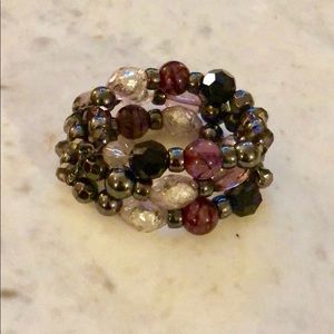 Stacked Beaded Chunky Stretch Purple Bracelet